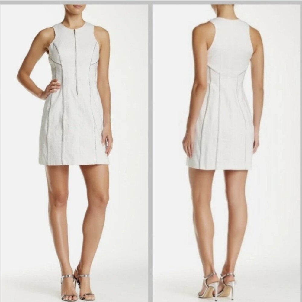 REBECCA TAYLOR Size 0 White Jacquard Zipper Dress Pearl